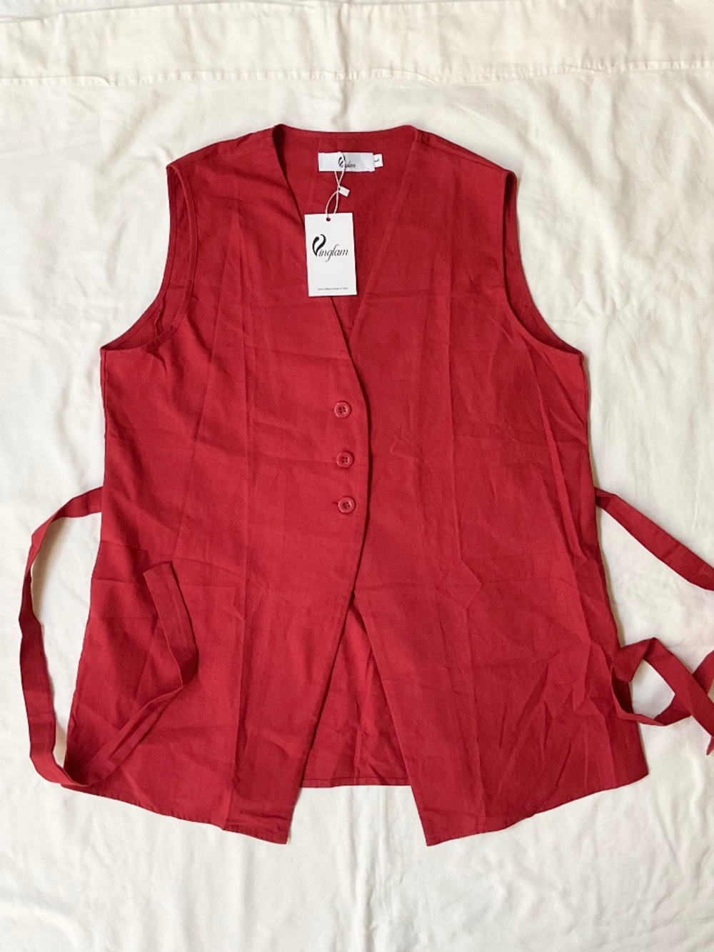 Vinglam Linen Cotton Blend Button Front Red Vest Blouse New with Tags NWT